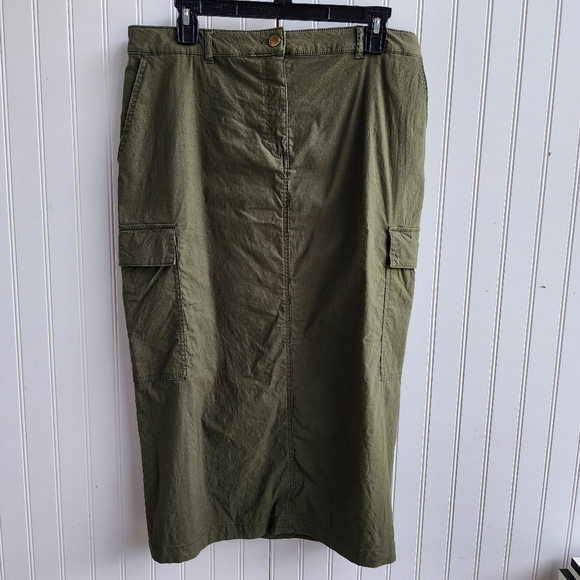 Nicole Miller Skirt Womens Green Cargo Midi Front Zip Cotton Blend Pockets Sz 10 - Picture 8 of 8